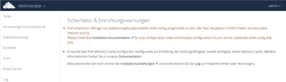 nextcloud Sicherheits- und Einrichtungswarnungen